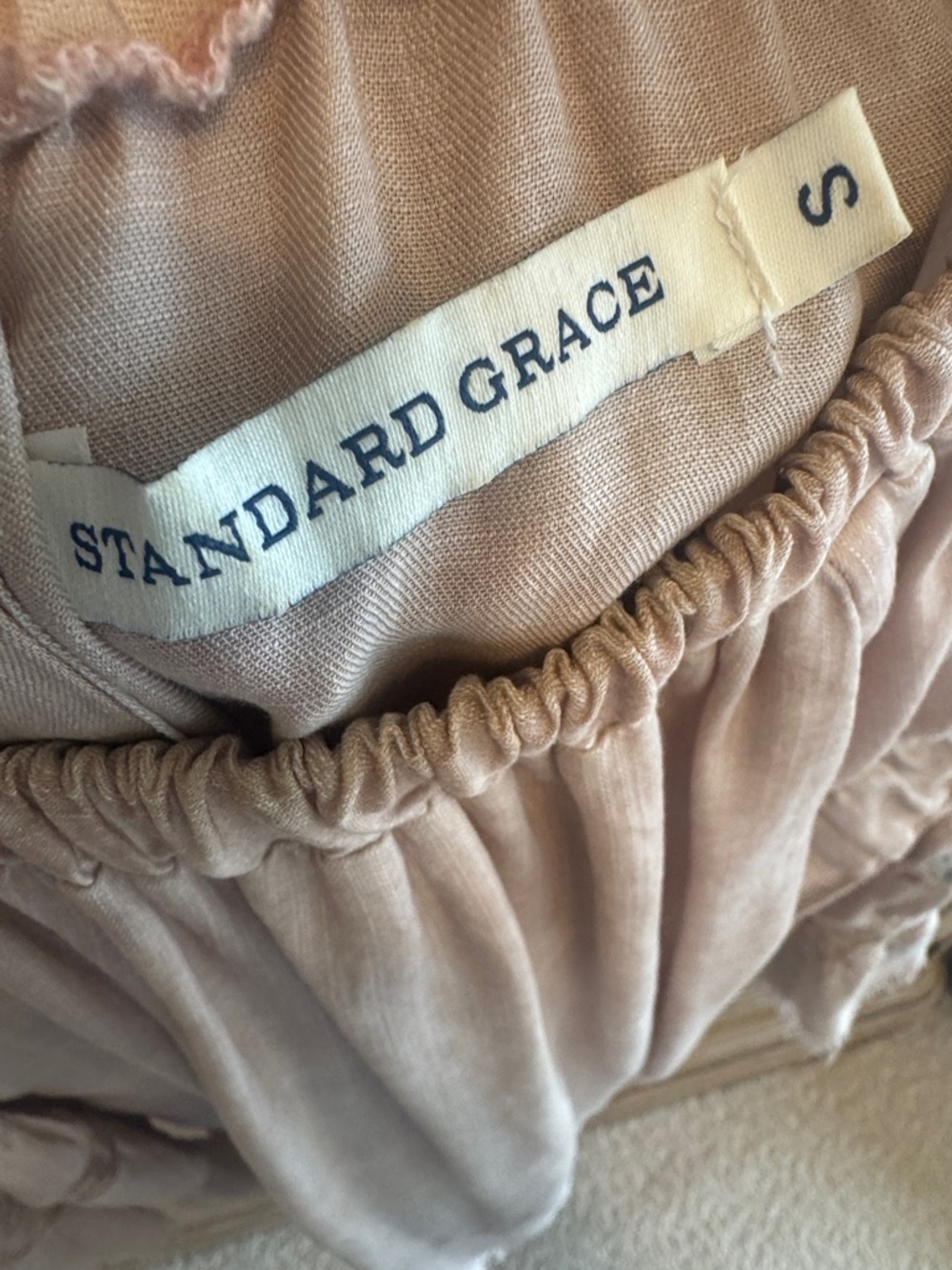 Light Blush Off-the-Shoulder Boho Top with Embroidered Sleeves - Picture 5 of 5